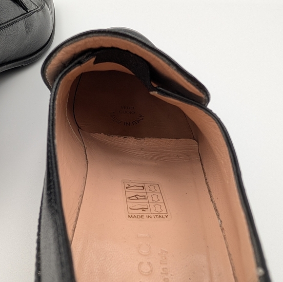 Gucci Horsebit Leather Loafers 36.5 Heeled Slip On Shoes Black - Picture 6 of 11